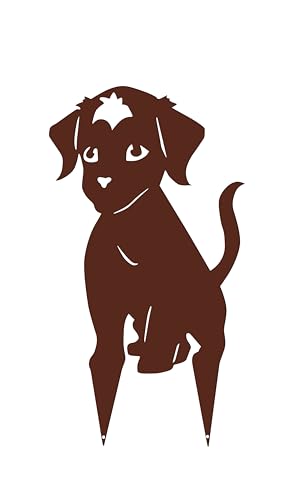 Louis Moulin Puppy Figurine Outdoor Decoration, Made in France, UV Resistant Steel and Frost, Aged Iron