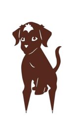 Louis Moulin Puppy Figurine Outdoor Decoration, Made in France, UV Resistant Steel and Frost, Aged Iron