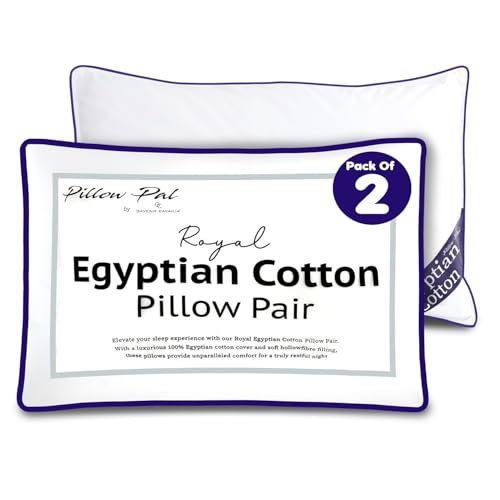 GC GAVENO CAVAILIA Premium Egyptian Cotton Pillow Pair - Breathable Bed Pillows 2 Pack Hotel Quality - Super Soft Pillow For Neck & Shoulder Support - Standard Size Firm Pillows (48x74 Cm) - Navy