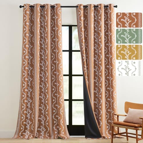 LIMON HOME 90 Inch Blackout Curtains Boho Home Decor Terracotta Western Farmhouse Curtain for Living Room,Bohemian Patterned Drapes