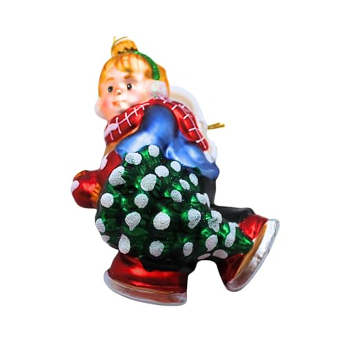 Dekohelden24 Lauscha Lauscha Christmas Tree Decoration Christmas Tree Bauble Glass Ornament Winter Child Glass Decoration Boy with Colourful Tree 8 x 6 x 12 cm