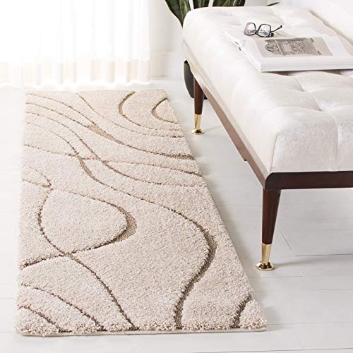 Safavieh Shag Rug for Living Room, Dining Room, Bedroom - Florida Shag Collection, High Pile, in Cream and Beige, 69 X 213 cm
