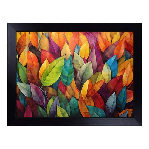 Lap Tray with Bean Bag Cushion, Leaf Colour Field - Handmade in the UK, Raised Wooden Edge, Padded Cushion, Heat-Resistant Wipe-Clean Surface, for Meals, Laptops and Crafts