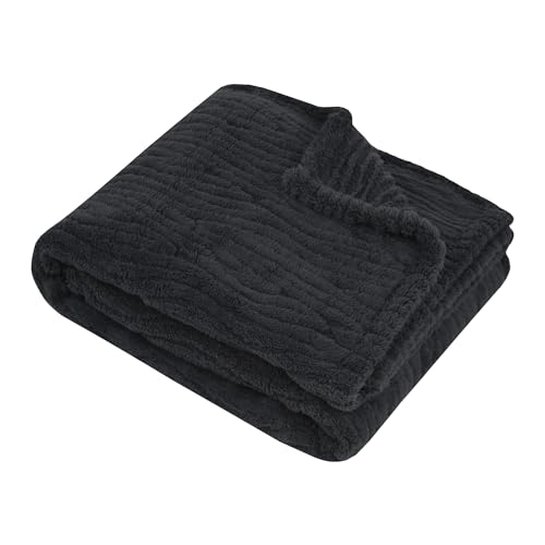 STOF - Plaid - Size 180 x 220 cm - 100% Polyester - Anthracite - Columbia Model - Blanket - Soft Warm Fluffy Textured, Plain