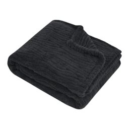 STOF - Plaid - Size 180 x 220 cm - 100% Polyester - Anthracite - Columbia Model - Blanket - Soft Warm Fluffy Textured, Plain