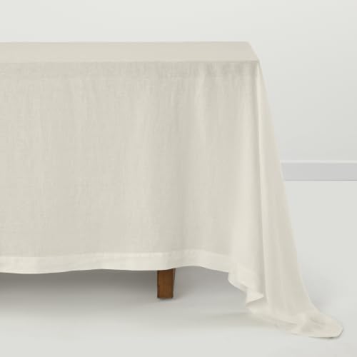 Solino Home 100% Linen Tablecloth Ivory Rectangular, Sonoma 70 x 108 in - Sonoma Prewashed Pure Linen Table Cloth For Everyday Dining, Oeko-Tex Certified, For Fall, Halloween, Thanksgiving, Christmas