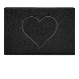 Nicoman Heart Shape Embossed Entrance Door Mat Non Slip Dirt Trapper PVC Spaghetti Mat with Rubber Base, Jet Washable Quick Drying Doormat Indoor or Outdoor - (Small, Black, 60 x 40cm)