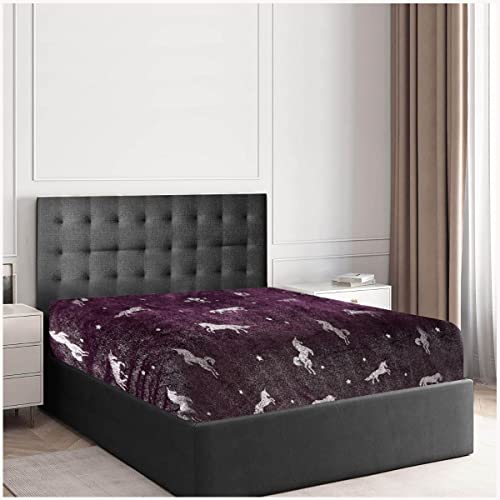 GC GAVENO CAVAILIA Teddy Fleece Duvet Cover, Fluffy Fitted Sheet, Warm Cozy Ultra Soft Bed Set, Polyester, Unicorn-Purple, Single