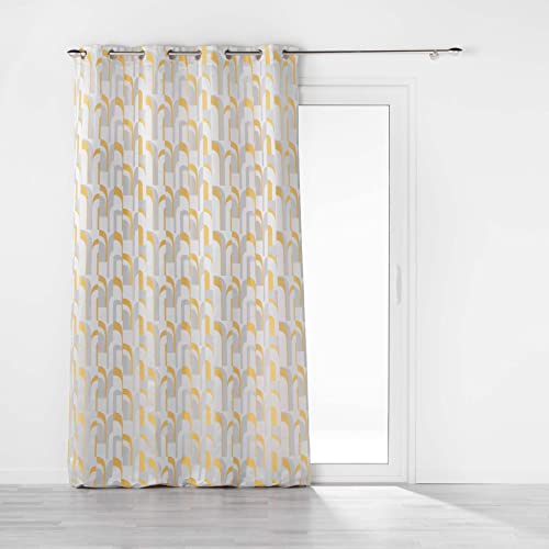 Douceur d'Intérieur, Medicis Yellow Jacquard Eyelet Curtains 140 x 260 cm
