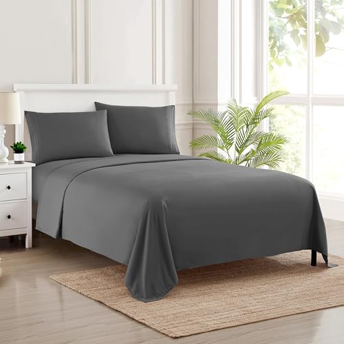 "Sweet Home Collection 1800 Thread Count 21"" DEEP POCKET Sheet Set – Soft Egyptian Quality Brushed Microfiber Luxury Bedding Set with Flat, Fitted, 2 Pillow Cases"