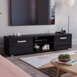 Vida Designs Cosmo LED TV Unit 2 Door Modern Gloss Matte MDF Living Room Cabinet Media Stand Furniture RGB Light Black 160cm