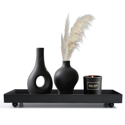 Rectangle Black Matte Metal Tray, Suit for Candle Holder, Vanity Decor Projects, Bathroom Toilet Tank Tray, Perfume or Jewelry Storage, and Coffee Table Centerpiece
