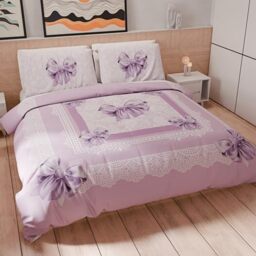 PETTI Artigiani Italiani - Double Duvet Cover 200 x 200 cm, Microfibre Duvet Cover with Digital Print + 1 Pillowcase 50 x 80 cm - Made in Italy - Lilac Bow