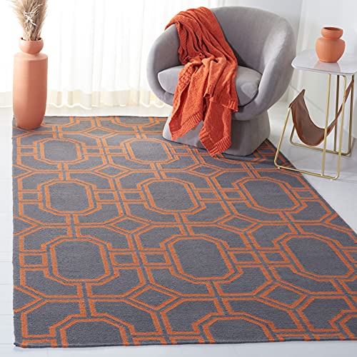 Safavieh Contemporary Indoor Flatweave Rectangle Area Rug, Dhurrie Collection, DHU860, in Blue / Orange, 122 X 183 cm for Living Room, Bedroom or Any Indoor Space