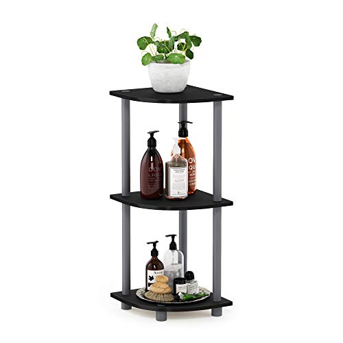 Furinno Corner Shelf, Multi-Purpose Shelf, 3 Levels, Wood, Black/Grey, 29.5 x 29.5 x 75 cm