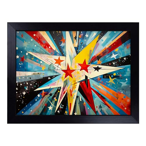 Lap Tray with Bean Bag Cushion, Shooting Star Constructivism - Handmade in the UK, Raised Wooden Edge, Padded Cushion, Heat-Resistant Wipe-Clean Surface, for Meals, Laptops and Crafts
