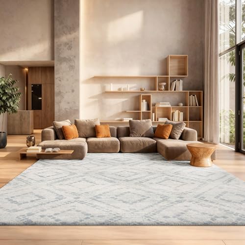 SAFAVIEH Modern Rug for Living Room, Dining Room, Bedroom - Adirondack Collection, Short Pile, in Ivory and Light Blue, 240 X 300 cm
