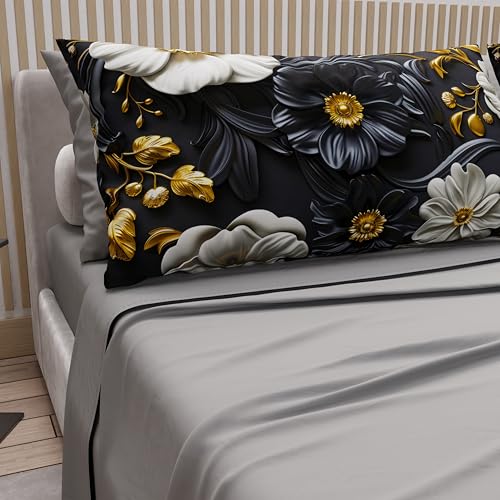 PETTI Artigiani Italiani - Cotton Sheets with Pillowcases in Digital Print, Double Maxi, Complete Top and Bottom Sheet with Corners, Floral 05 6 Dark Grey, 100% Made in Italy