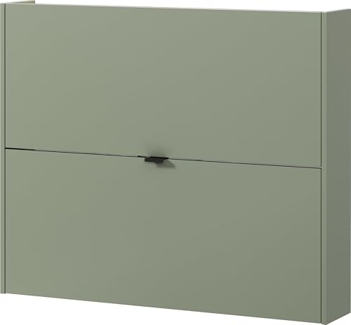 Germania Shoe cabinet 1368-629 GW-Ameca, in Taupe green/Oak, low depth - ideal for narrow hallways, 100 x 83 x 18 cm (WxHxD)