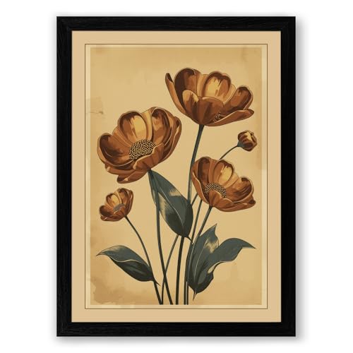 Study in Burgundy Botanical Framed Wall Art Print A3 (42×29.7cm) Black, Wall Decor for Living Room, Bedroom, Office & Home, Ready to Hang, Art Gift