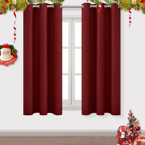 DWCN Burgundy Blackout Curtains, Living Room, Bedroom Curtains, 72 Inch Length, Solid, Set of 2, W42 x L72 Inch