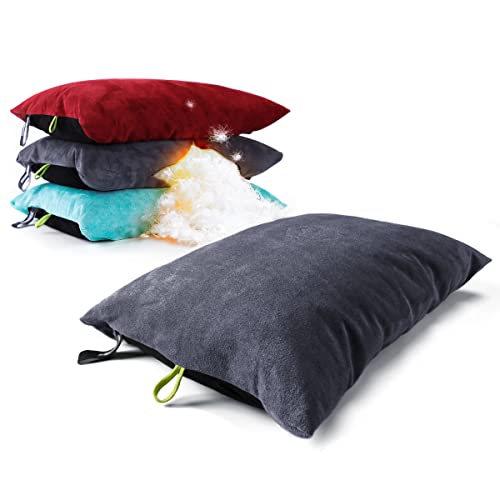ZOOOBELIVES Down Filled Camping Pillow for Travel, Washable Soft Cover, Small Camp Cushion for Neck & Lumbar Support On-The-Go, Ultralight & Compressible for Hiking Backpacking - AlpliveS2046