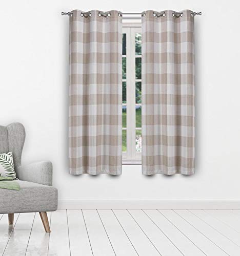 Blackout 365 Aaron Buffalo Check Window Curtain, 37x63 (2 Pieces), Linen
