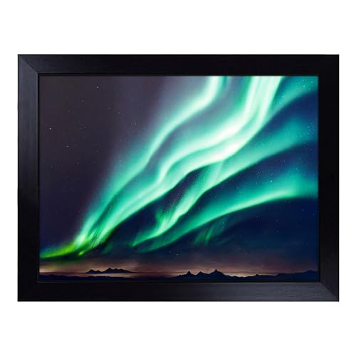 Lap Tray with Bean Bag Cushion, Stupendous Northern Lights - Handmade in the UK, Raised Wooden Edge, Padded Cushion, Heat-Resistant Wipe-Clean Surface, for Meals, Laptops and Crafts
