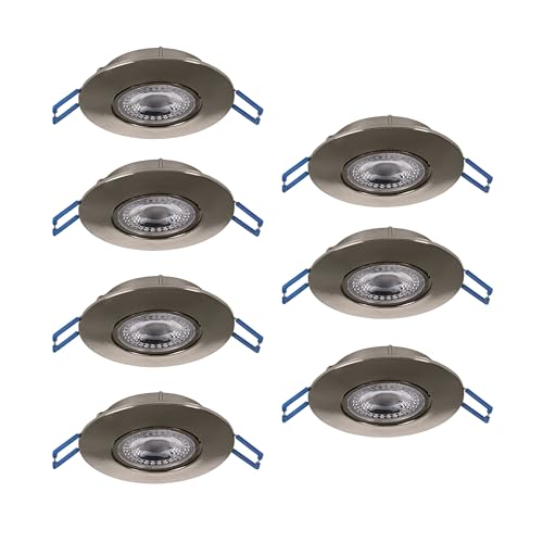 Eglo Set of 7 recessed LED spotlights Zujar, Adjustable Ceiling Lights, Silver Plastic Lamps, Warm White Lighting, Ø 9 cm