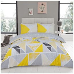 GC GAVENO CAVAILIA Easy Care Mila Geometric Duvet Cover, Luxury Soft & Cosy Printed Reversible Marble Quilt Bedding Sets, 50% Polyester & 50 Cotton, Ochre/Grey, King, 521433