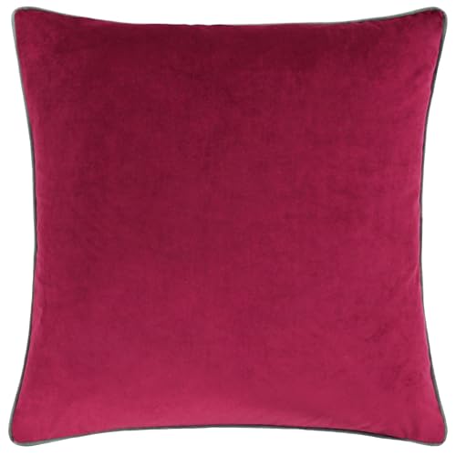 furn. Meridian Cushion Cover – Luxury Contrast Piped Velvet Decorative Case (Cranberry/Mocha - 45x45cm)