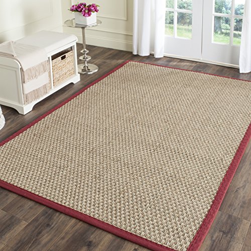 Safavieh Natural Fiber Rug for Living Room, Dining Room, Bedroom - Natural Fiber Collection, Short Pile, in Burgundy Red, 183 x 274 cm