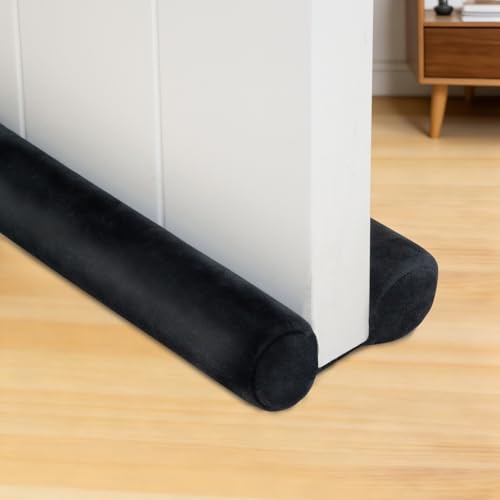"Marwood Under Door Draft Stopper 76cm-96cm Adjustable Wind Stopper for Door & Window, Foam Door Sweep Air & Noise Blocker for Bottom of Doors Double Side Seal - Spandex Super Soft Black 30""-38"""