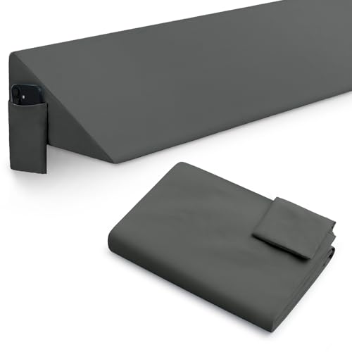 "INVGEEXI Dark Grey King Size Bed Wedge Pillow Cover with Side Pocket, Soft & Breathable Polyester Headboard Wedge Pillow Case Cover for Headboard Gap, 76"" L x 10"" W x 6"" H (Pillow Not Include)"