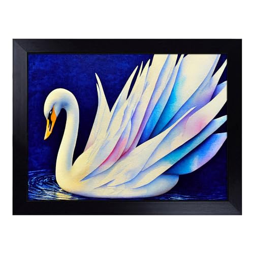 Lap Tray with Bean Bag Cushion, Magical Swan - Handmade in the UK, Raised Wooden Edge, Padded Cushion, Heat-Resistant Wipe-Clean Surface, for Meals, Laptops and Crafts