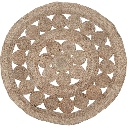 WELL HOME MOBILIARIO & DECORACIÓN Braided Jute Round Rug - Openwork Lines Design to Decorate with Style and Warmth 90 cm