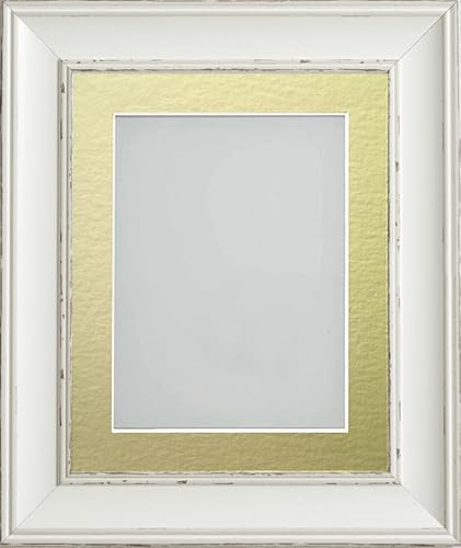 Frame Company Brooke Antique White Photo Frame, Gold Mount, 8x6 for 6x4 inch, fitted with perspex