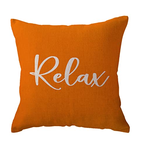 "ULOVE LOVE YOURSELF Relax Throw Pillow Case 18??18 Inch Housewarming Gifts Farmhouse Orange Decorative Cushion Cover for Sofa Beach Porch Bench Decor (18""??18"", Orange)"