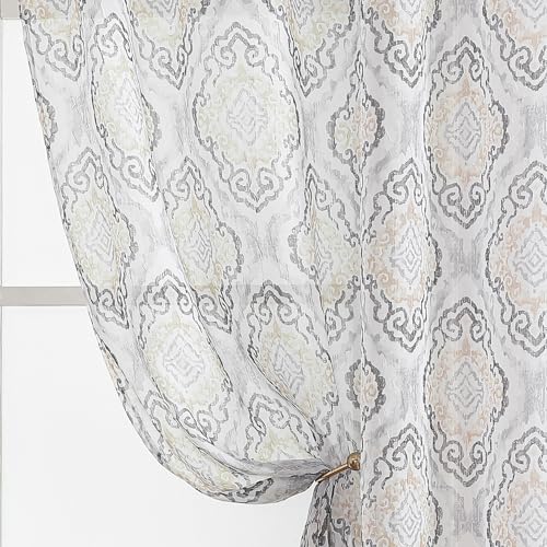 "OWENIE Leaf Sheer Curtains for Bedroom Living Room 63 Inch Length 2 Panels, Farmhouse Light Filtering Printed Crushed Patterned Curtains, Rod Pocket Semi Sheer Drapes, Each 42"" W x 63"" L"