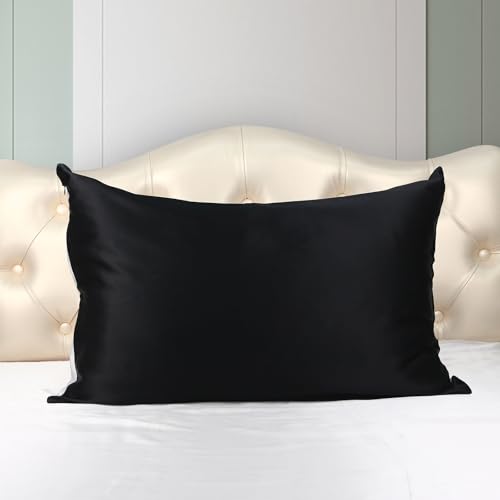 ESASILK 100% Mulberry Silk Pillowcase for Hair and Skin, 20x26'' Black Single Side Pure Silk Pillow Case with 100% Viscose Made from Bamboo Underside, 1 Pack (Black, Twin)