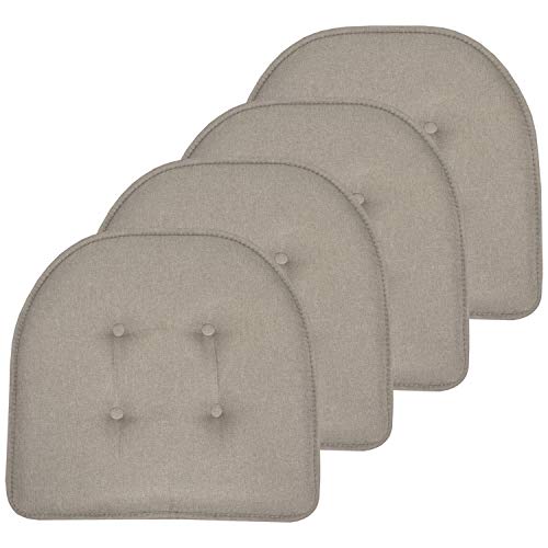 "Sweet Home Collection Chair Cushion Memory Foam Pads Tufted Slip Non Skid Rubber Back U-Shaped 17"" x 16"" Seat Cover, 4 Pack, Khaki, (Pack of 3)"
