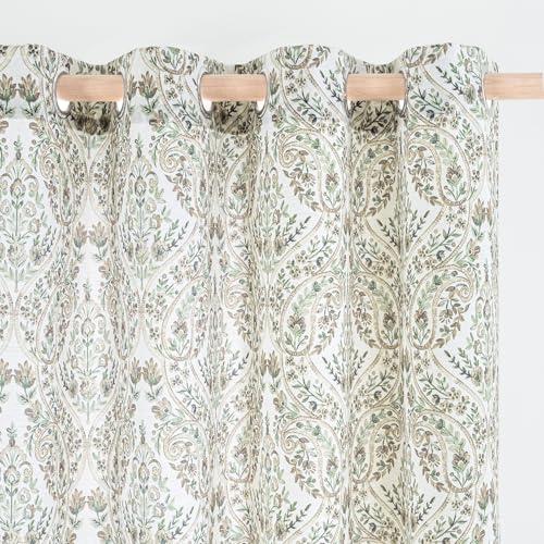 BGment Brown Boho Curtains for Living Room - Linen Leaf Paisley Pattern Light Filtering Window Grommet Semi Sheer Drapes for Farmhouse, 2 Panels, 52 x 96 Inch