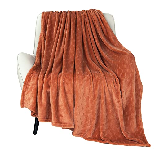 TOONOW Textured Plush Fleece Blanket Twin Size 152.4 x 203.2 cm, Super Soft with Geometric Pattern Microfiber for Couch Bed, Sofa Carnelian (Carnelian)