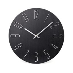 "jomparis Wall Clock 12"" Silent Non-Ticking Modern Style Wooden Wall Clocks Decorative for Office Home Bedroom School (Black)"