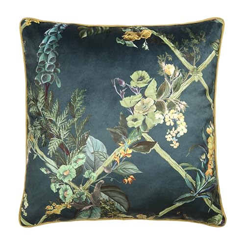Laurence Llewelyn-Bowen Cushion Cover, Floral Velvet, Cotswold Fantasia Dawn Pattern, Home Decor, 1 Piece, 55 x 55 cm, Green, Recycled Polyester
