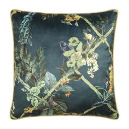 Laurence Llewelyn-Bowen Cushion Cover, Floral Velvet, Cotswold Fantasia Dawn Pattern, Home Decor, 1 Piece, 55 x 55 cm, Green, Recycled Polyester