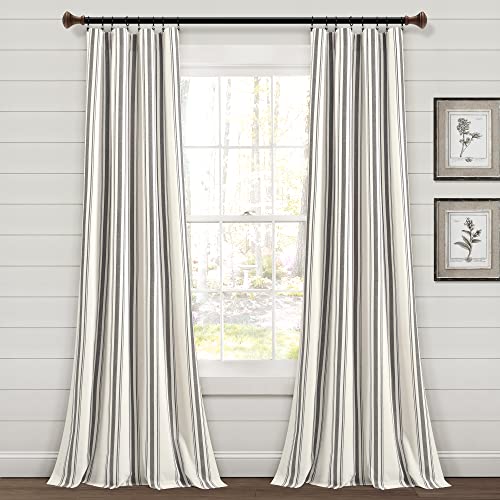 Lush Decor Farmhouse Stripe Yarn Dyed Cotton Window Curtain Panels Dark Gray 42X84 Set