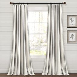 Lush Decor Farmhouse Stripe Yarn Dyed Cotton Window Curtain Panels Dark Gray 42X84 Set