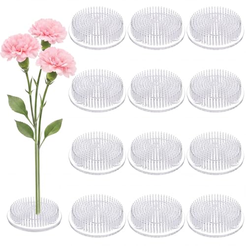 Waydress 12 Pieces Plastic Flower Frog Flower Pins Floral Frog for Arrangements Vase Japanese Floral Arrangement for Plant Decoration, Summer Activity, Wedding Decoration (Clear)