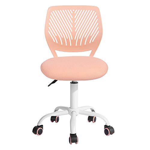 FurnitureR Gaming Chair for Children, Office Chair, Gamer Chair, Desk Chair, Ergonomic Modern Design, Armless, Seat Height Adjustment, Rubber Wheels, Peach Pink, M